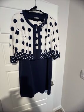 Danny & Nicole Navy and White Polka Dot Dress with Coordinating Jacket